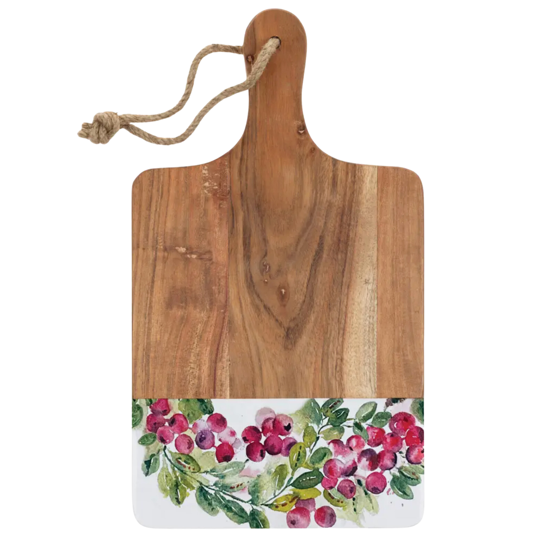 BOSTON INTERNATIONAL Cranberry Wreath Mango Wood Cutting Board