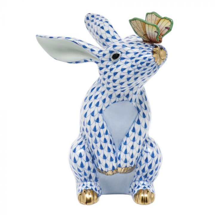 HEREND Bunny With Butterfly SAPPHIRE