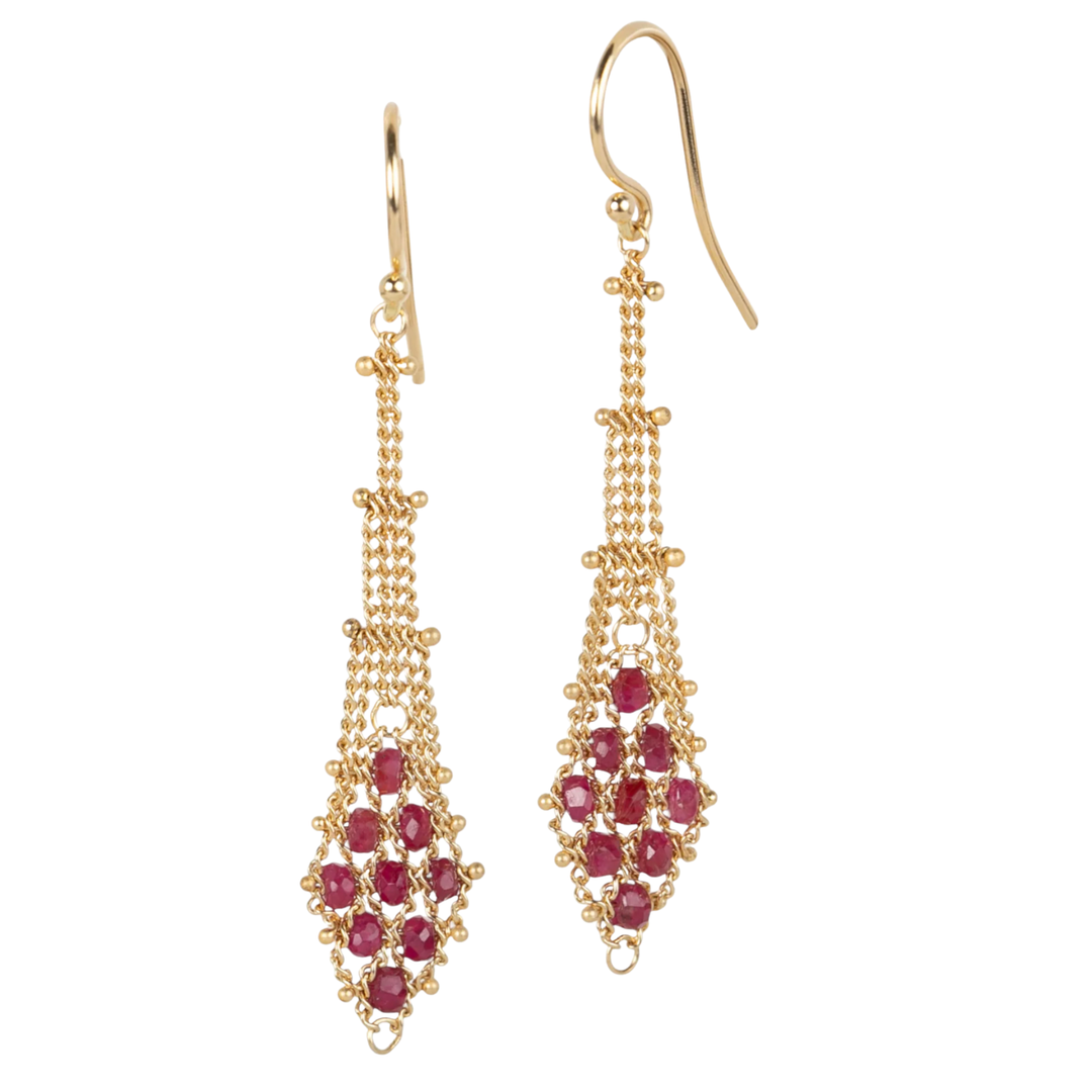 AMALI Suspended Lattice 18K Yellow Gold With Ruby Earrings Default Title