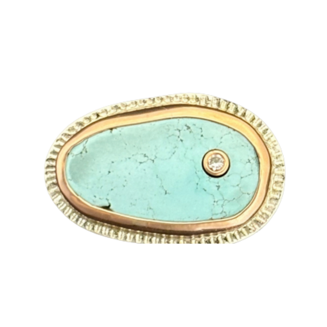 ARI O JEWELRY Southwestern Turquoise Rose Gold And Sterling Silver Ring with Diamonds