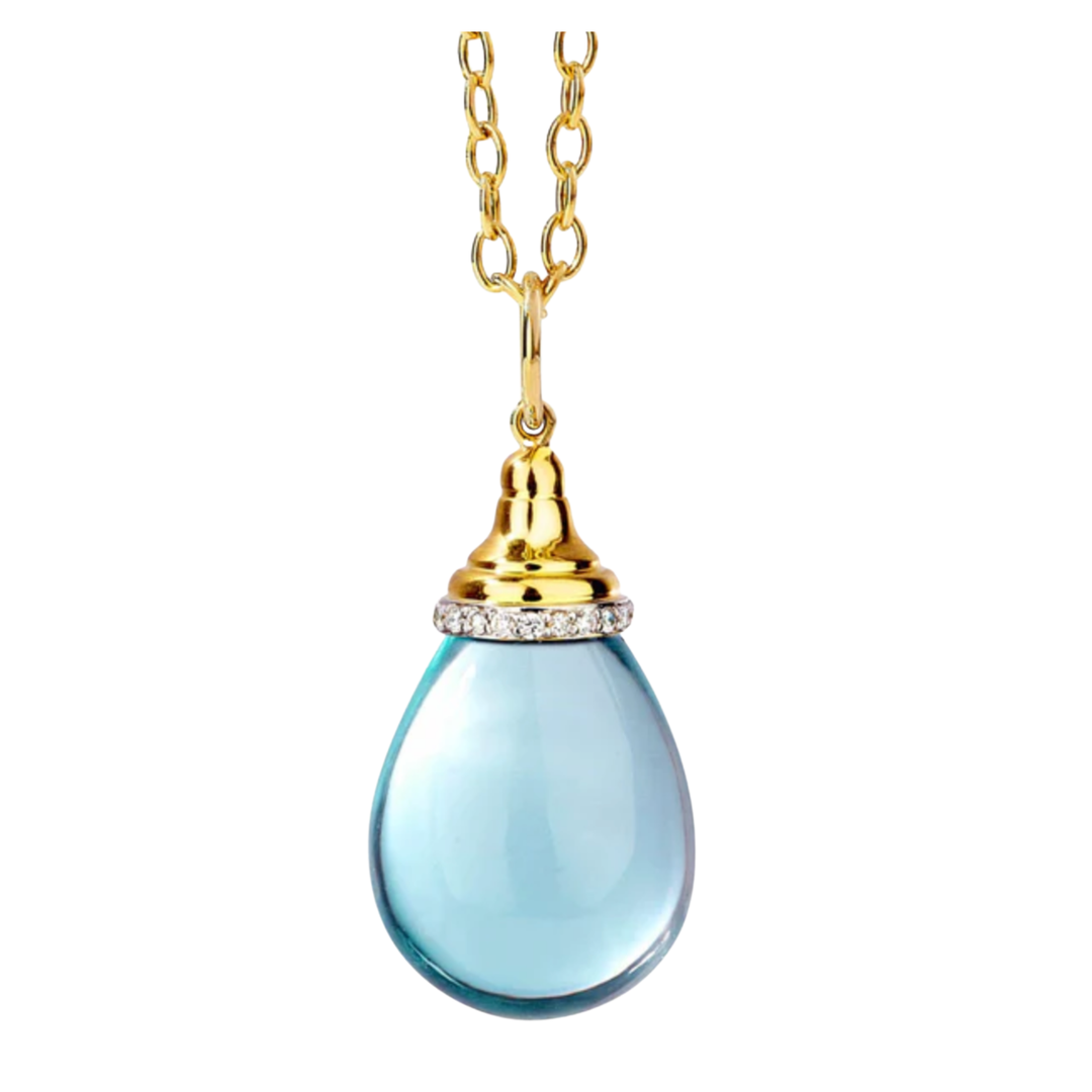 SYNA Mogul Small Drop Pendant With Diamonds And Blue Topaz