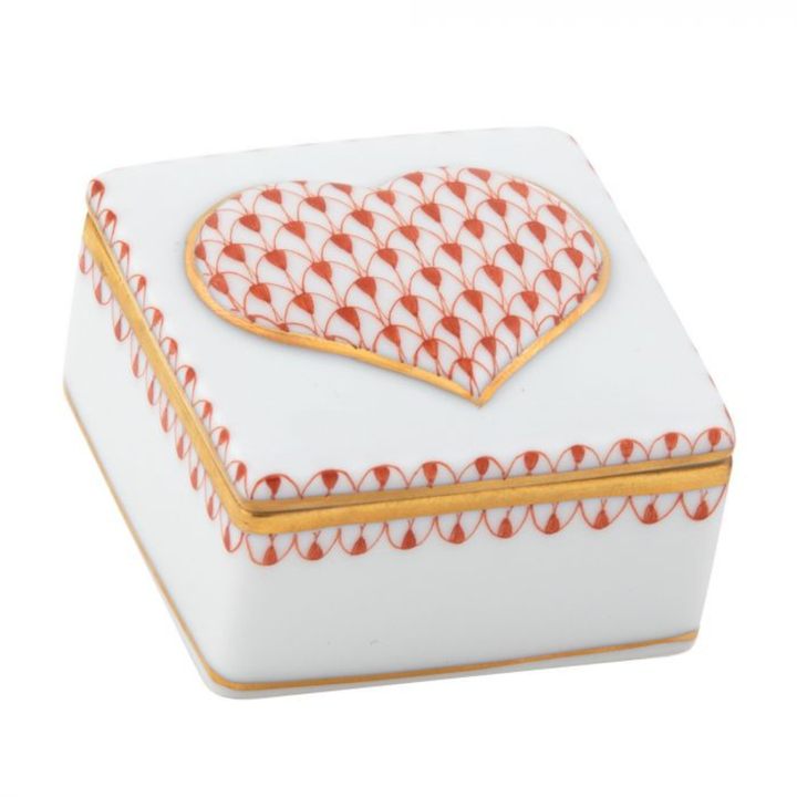 HEREND Embossed Heart Box RUST