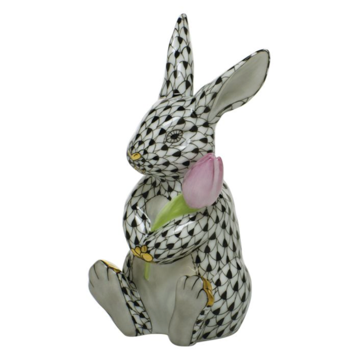 HEREND Blossom Bunny BLACK