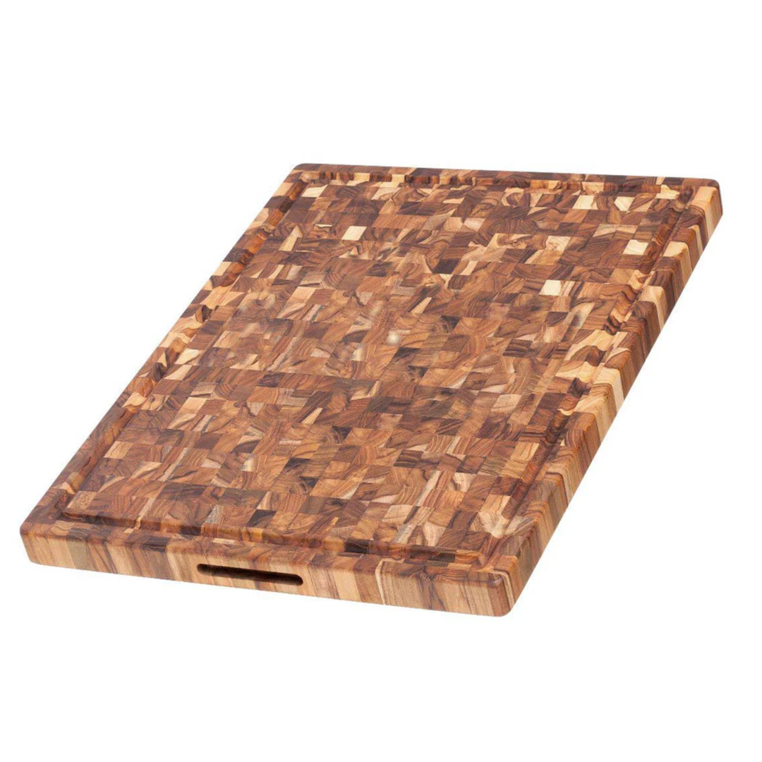 TEAK HAUS Hand Grip Butcher Block Rectangle Board With Juice Canal Default Title