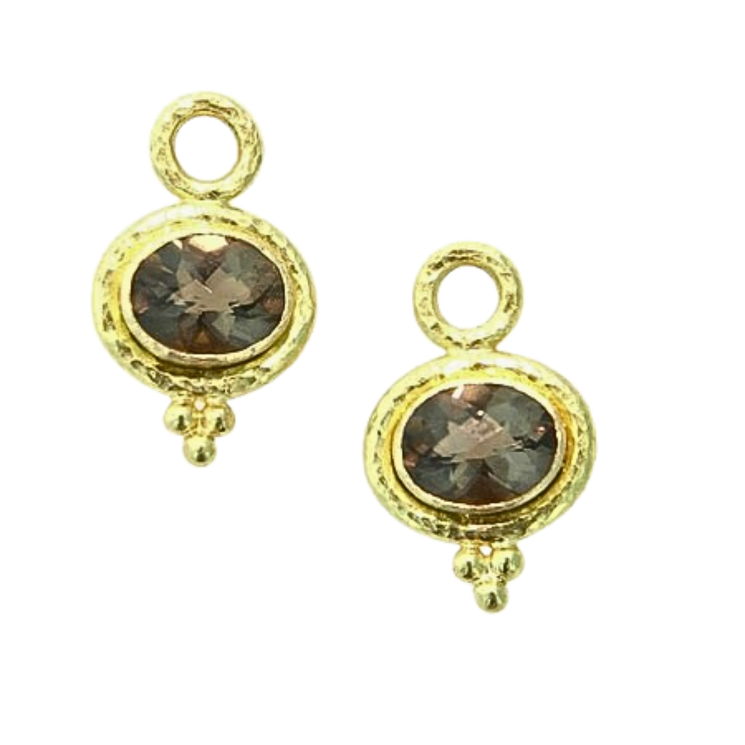 Smoky Quartz Earring Charms In 19K Yellow Gold
