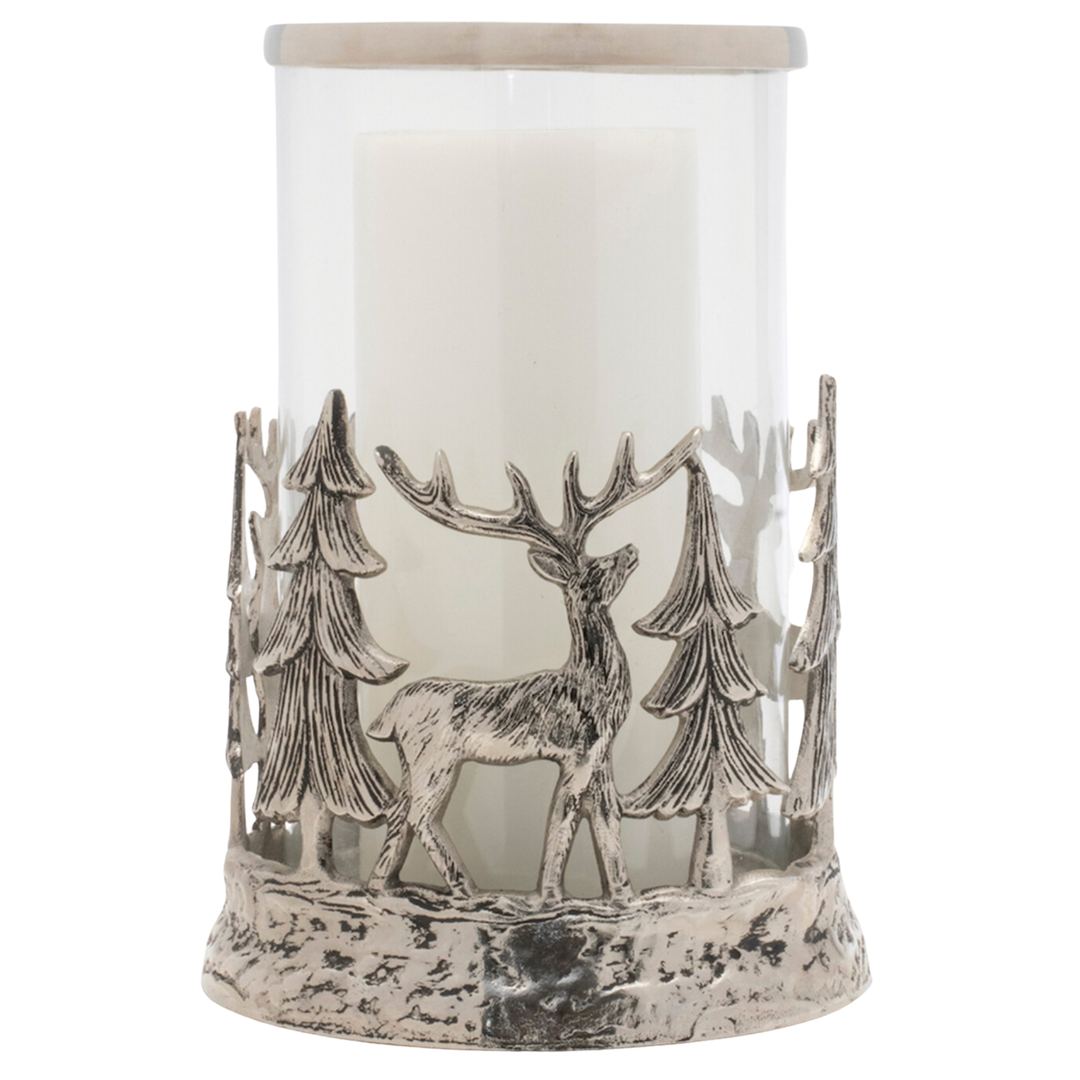 MELROSE Deer In A Pine Forest Candle Holder