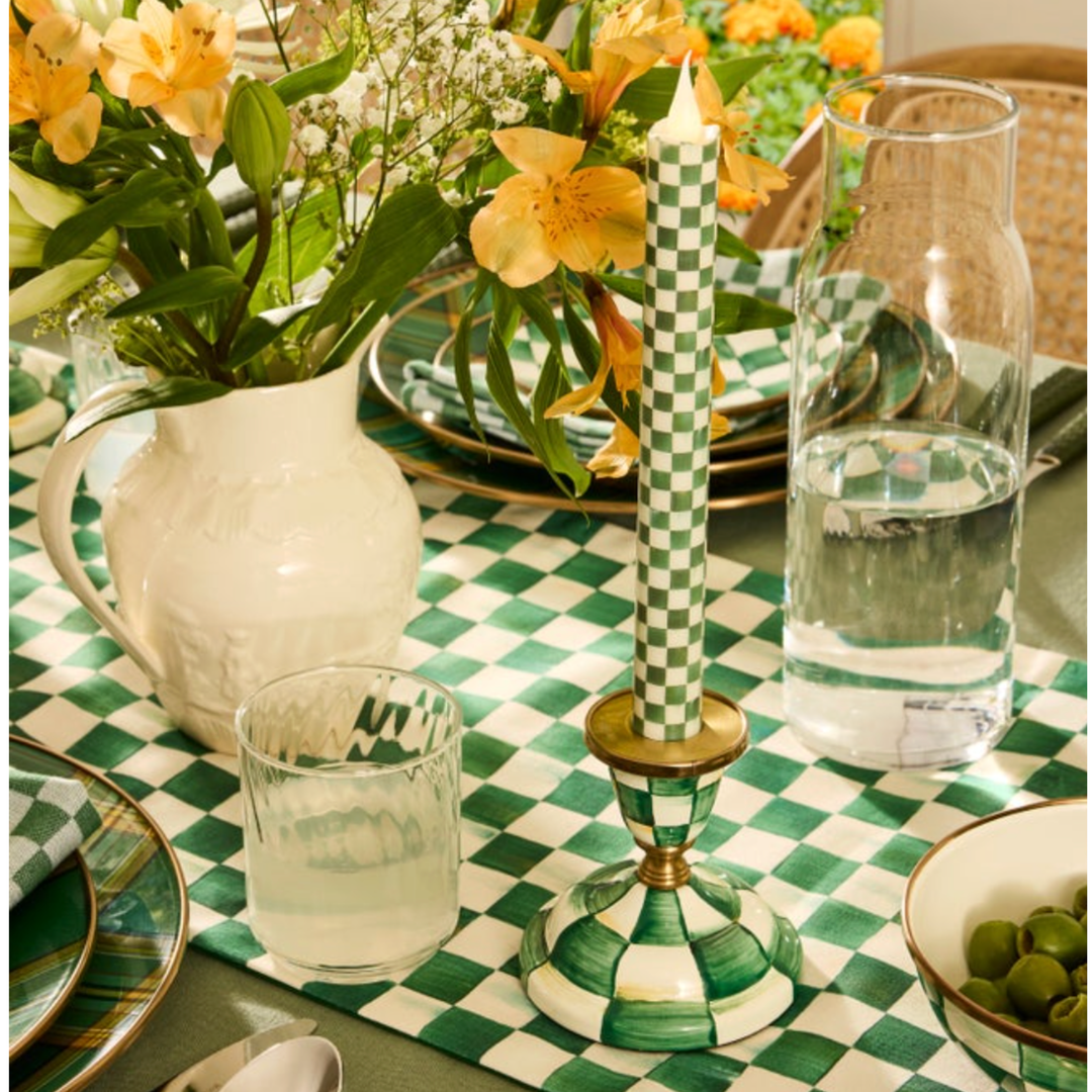 MACKENZIE CHILDS Emeral Check Flameless Dinner Candles