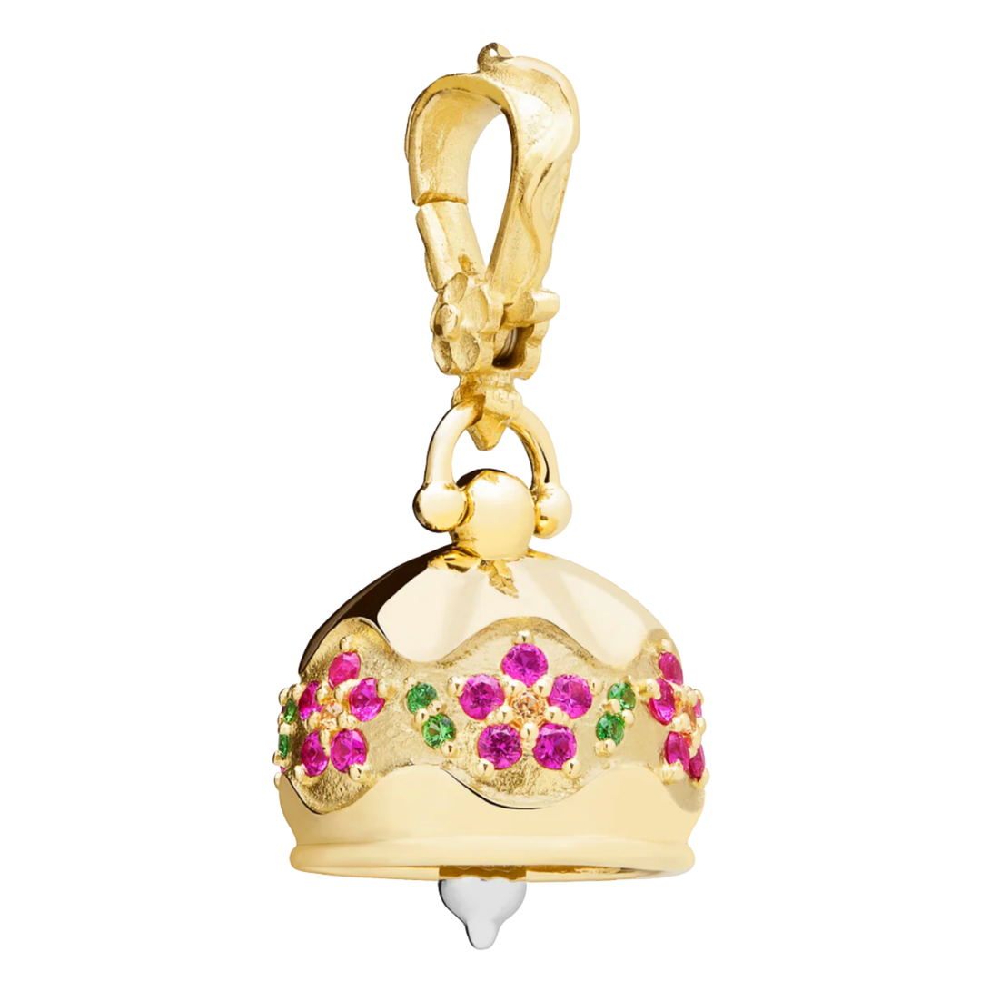 18K Yellow Gold #4 Meditation Bell Pink Sapphire Tsavorite