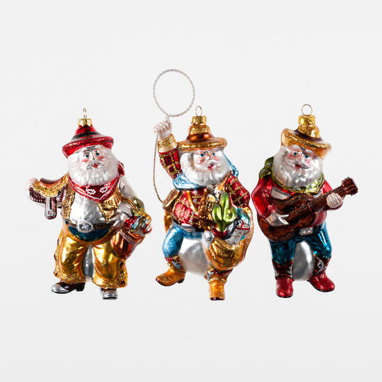 180 DEGREES Individually Sold Cowboy Santa Glass Ornament