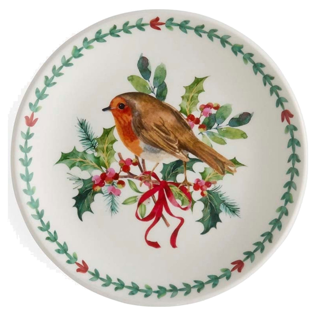 PORTMEIRION Botanic Garden Christmas Holly Side Plate Robin