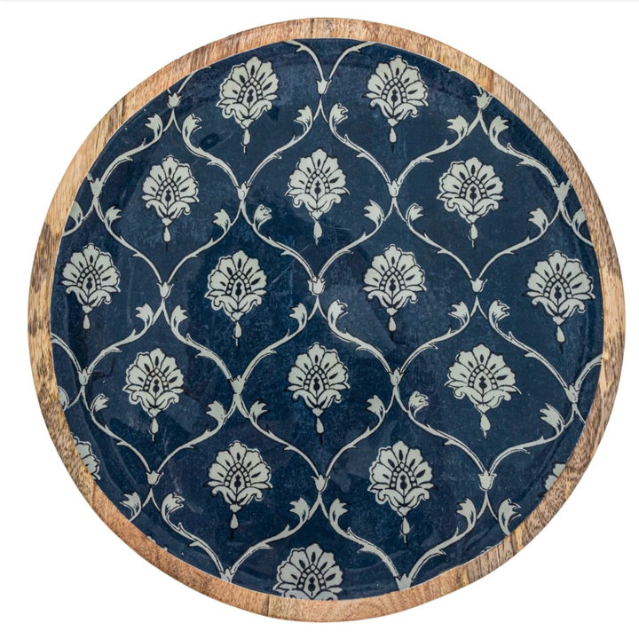 CREATIVE CO-OP Enameled Large Floral Mango Wood Tray