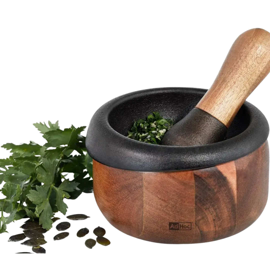 DKB HOUSEHOLD Motar And Pestle Wood And Cast Iron Combination Default Title