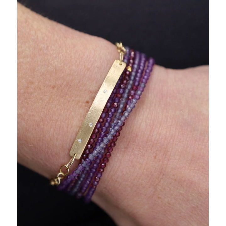 ANNE SPORTUN 14K Yellow Hex Bead Ombre Purple Wrap Bracelet With Mixed Gemstones