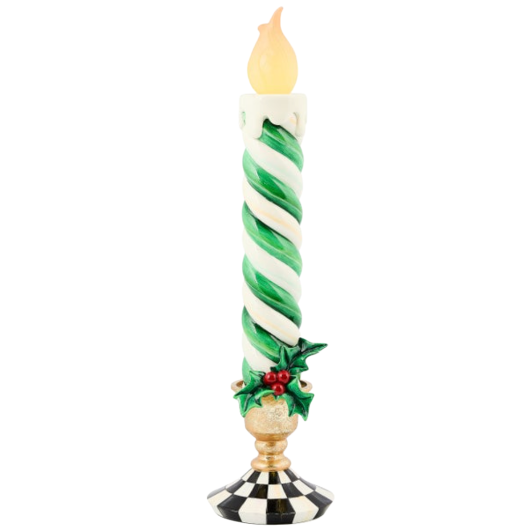 MACKENZIE CHILDS Check It Out Green Illuminated Retro Candle Default Title
