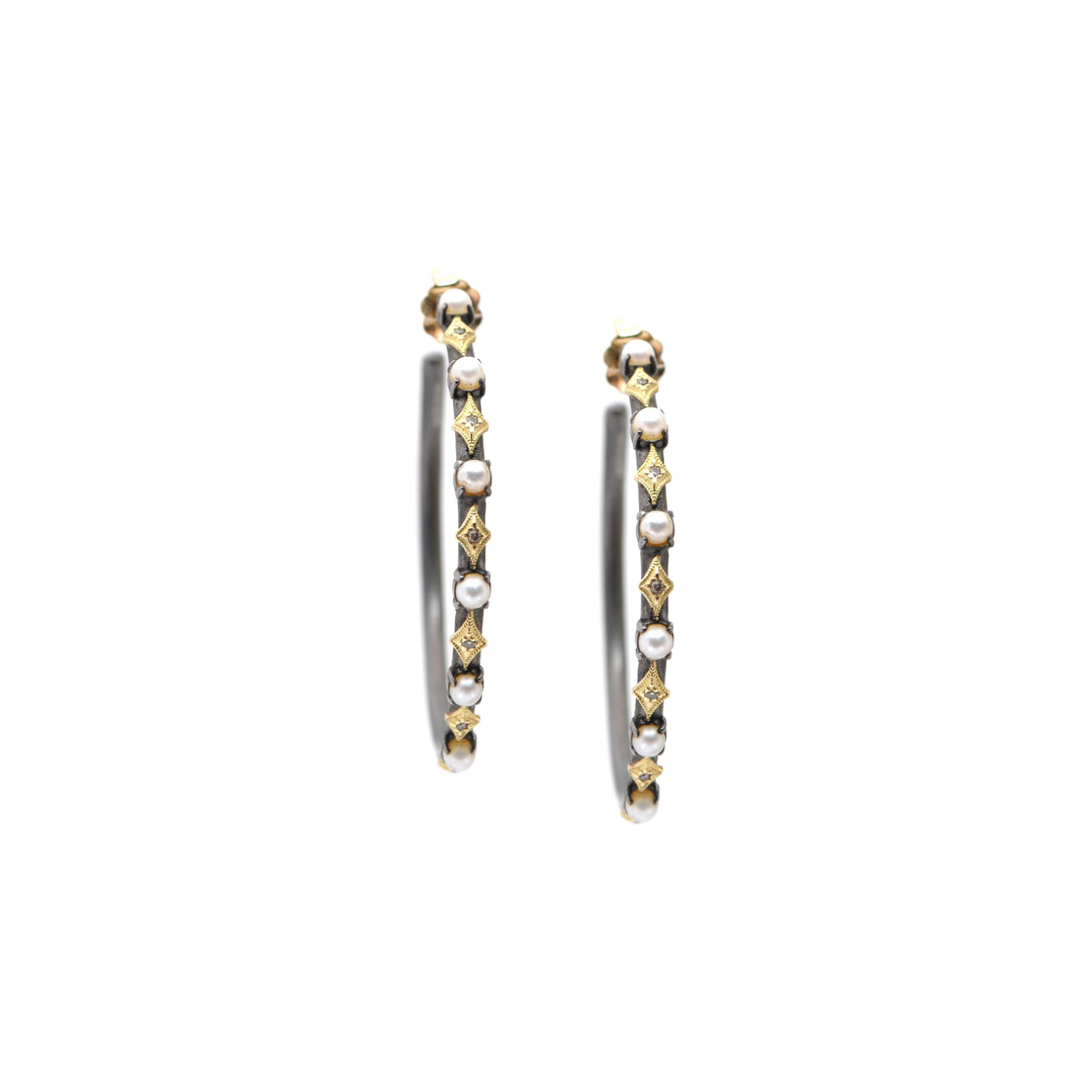 ARMENTA Crivelli Hoop Earrings with Freshwater Pearls And Champagne Diamonds Default Title