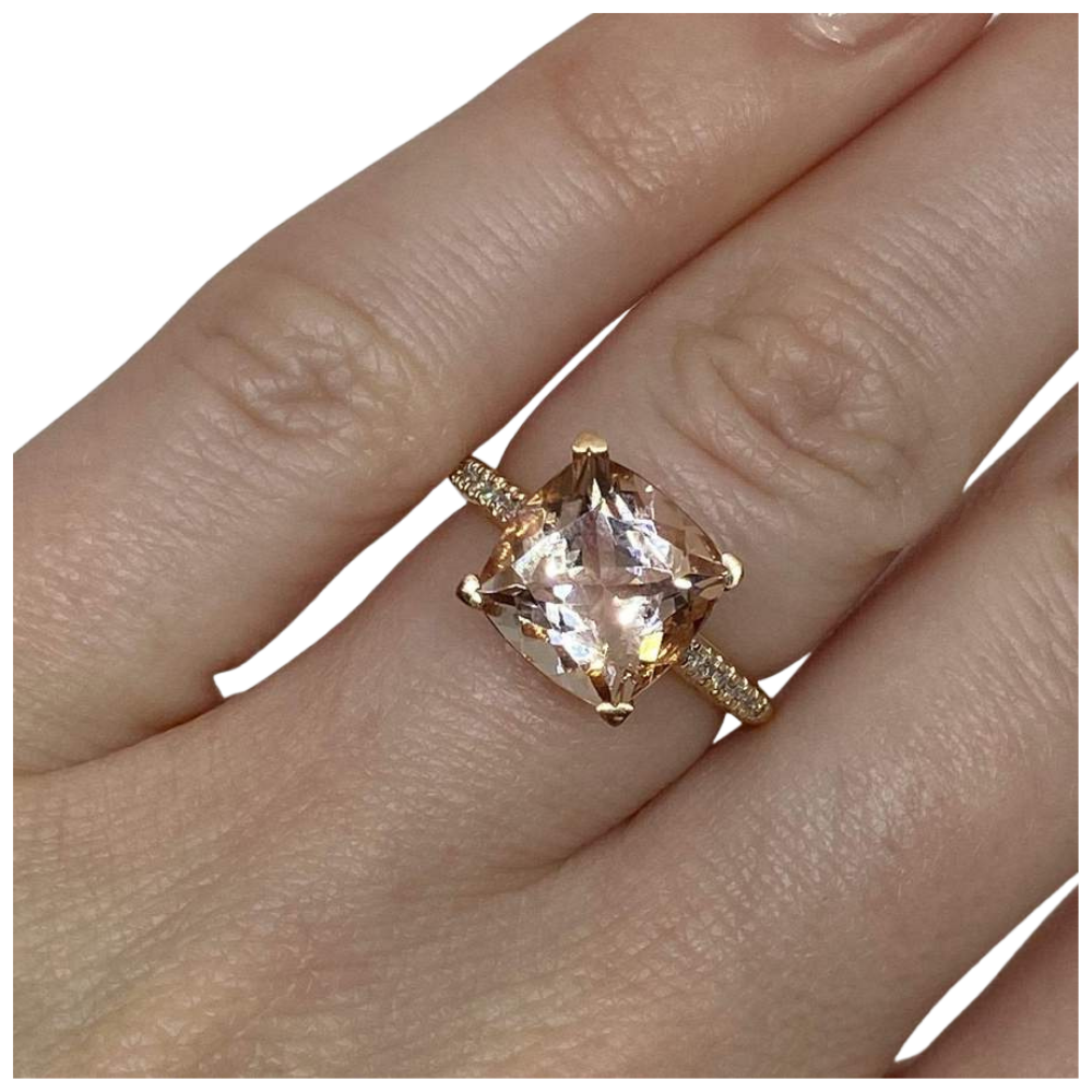 LISA NIK 18K ROSE GOLD MORGANITE DIAMOND RING