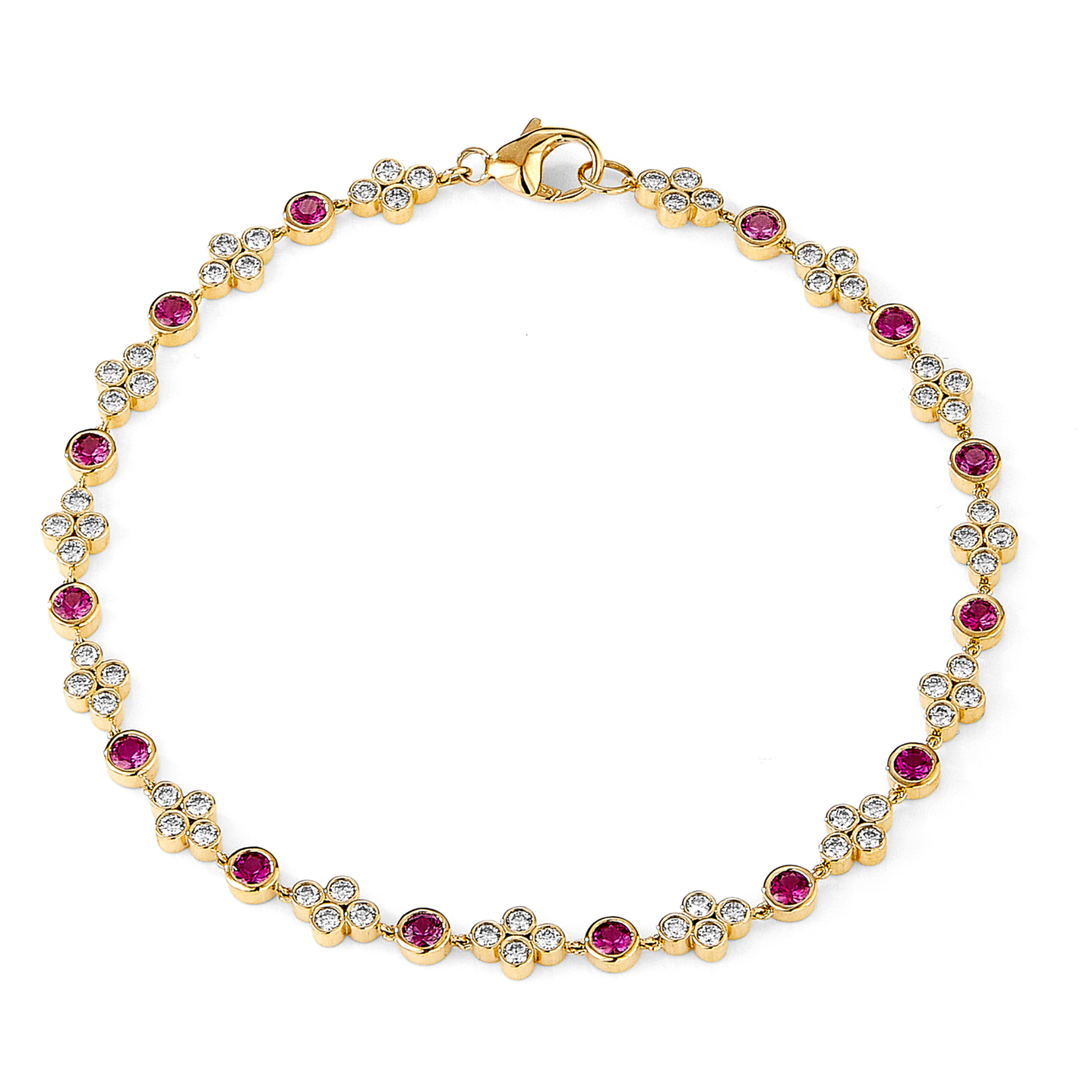 Quadra Dot Bracelet 18K Yellow Gold with Diamonds and Rubies