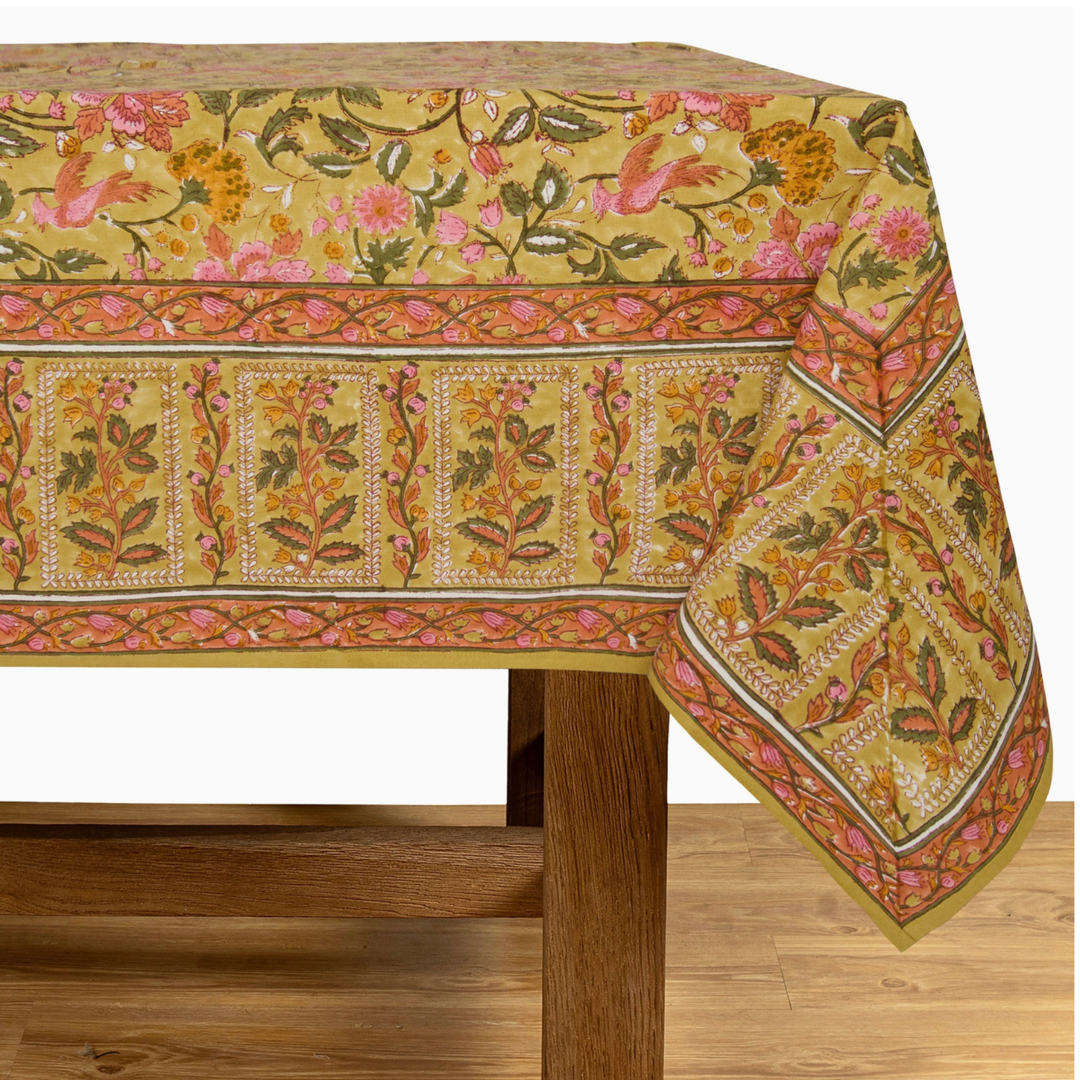 COULEUR NATURE French Tablecloth Damaris Pink & Mustard 70"X106" Default Title