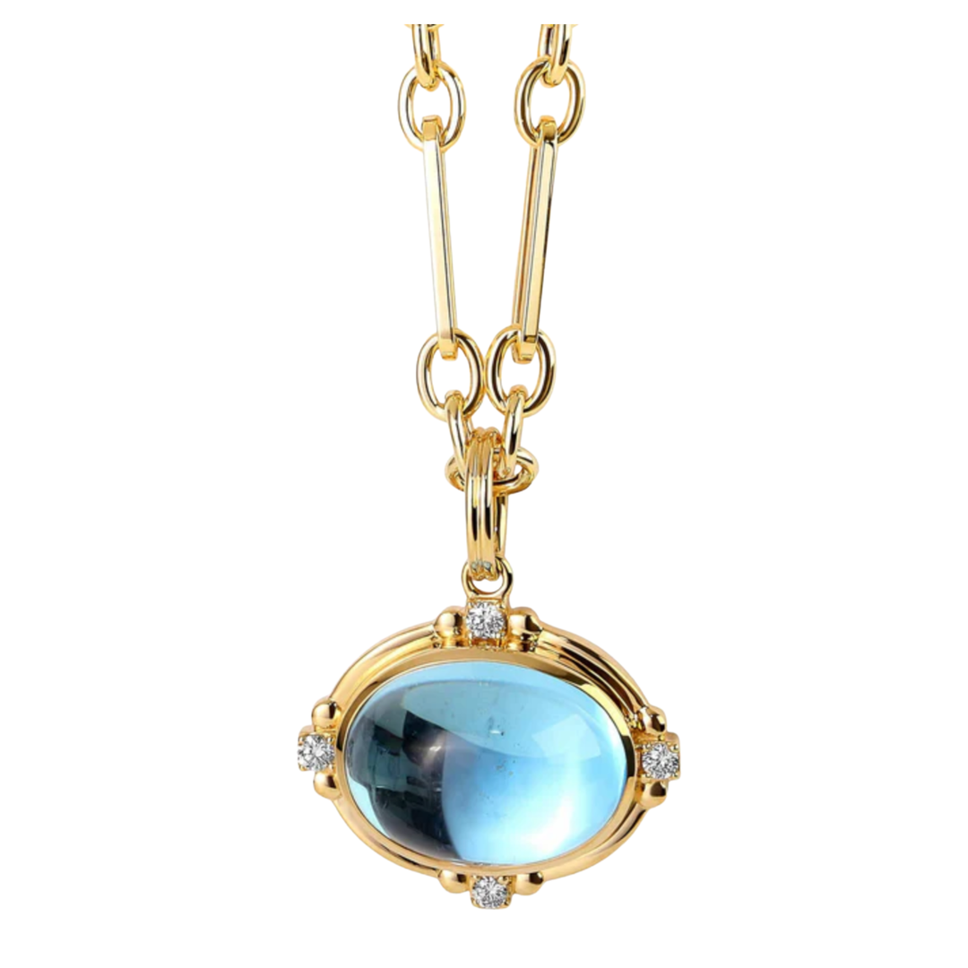 SYNA Mogul Gemstone Pendant 18K Yellow Gold with Blue Topaz and Diamonds