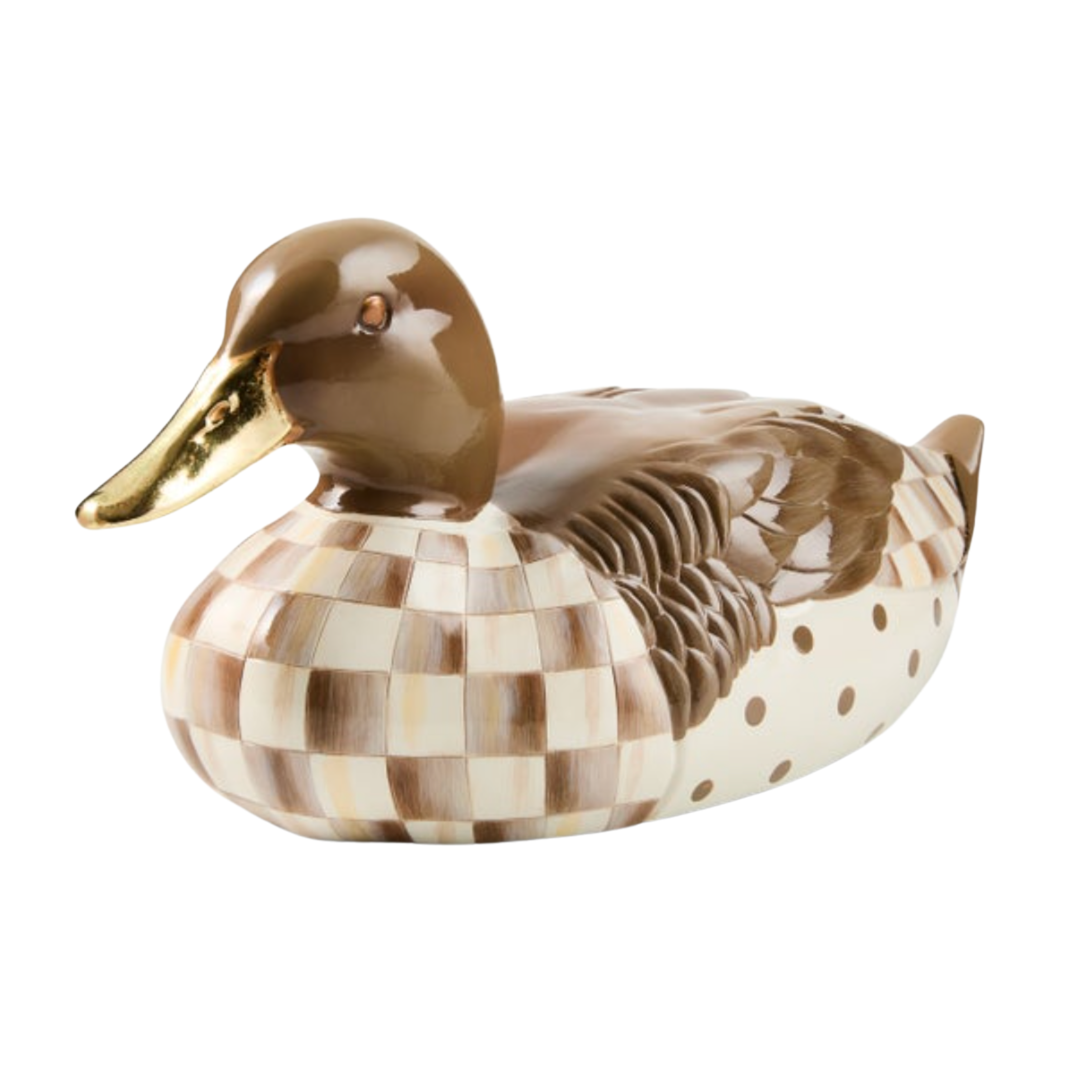 MACKENZIE CHILDS Mocha Check Mallard Duck Figurine Default Title