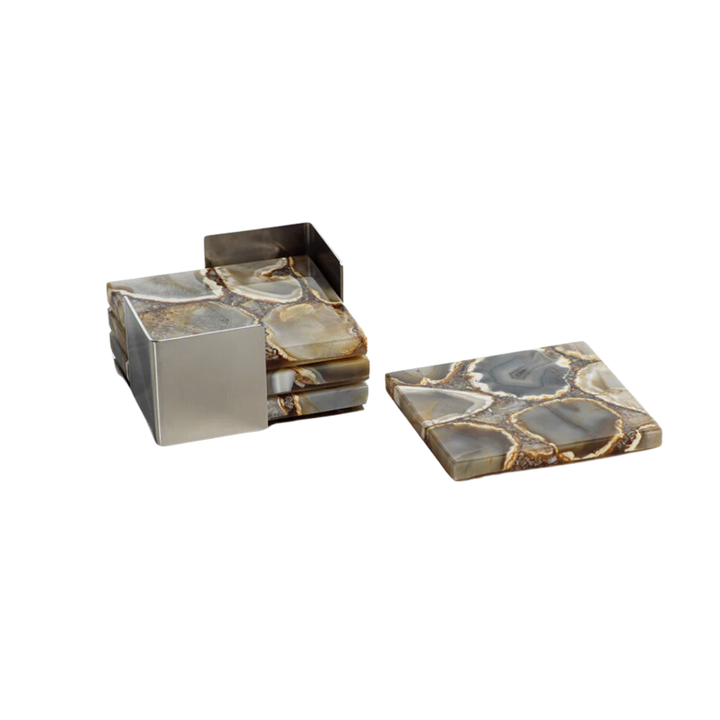 ZODAX Agate Coasters With Metal Tray