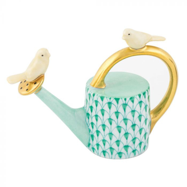 HEREND Watering Can With Birds GREEN