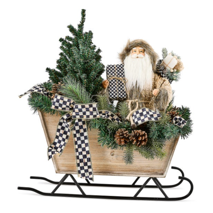 MACKENZIE CHILDS Farmhouse Illuminated Santa In Sleigh