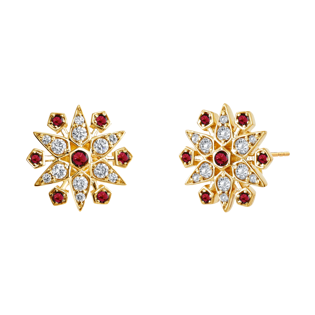 SYNA Small Star Stud Earrings in 18K Yellow Gold with Rubies and Diamonds Default Title