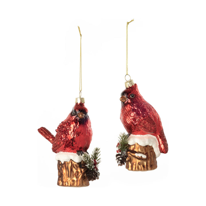 180 DEGREES Glass Cardinal on Stump Ornament Default Title
