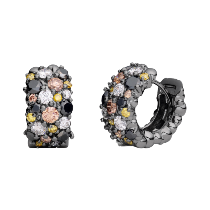 PAUL MORELLI WHITE GOLD BLACK OVERLAY MULTI COLORED DIAMONDS EARRING