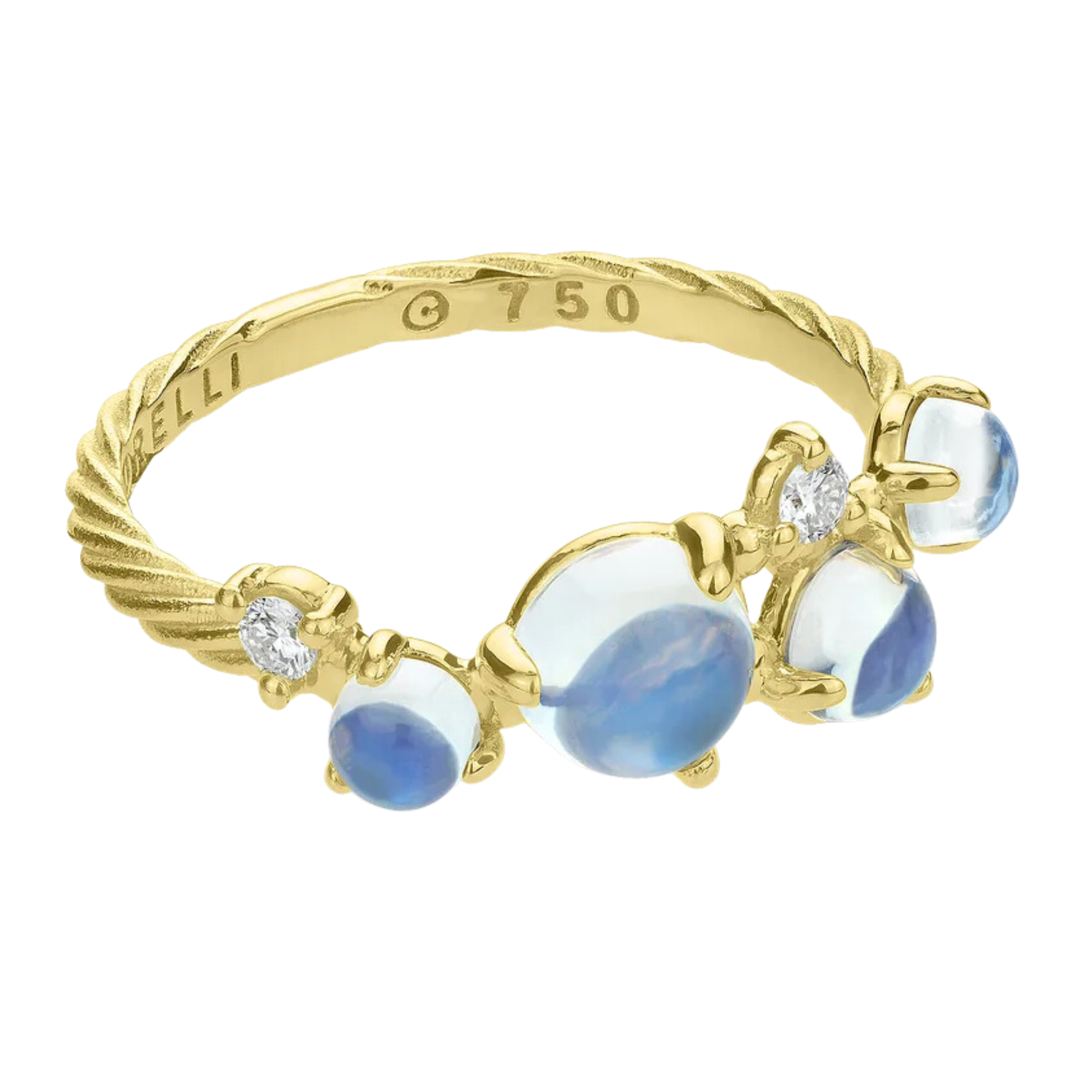PAUL MORELLI Bubble Band Yellow Gold Ring With Moonstones And Diamonds