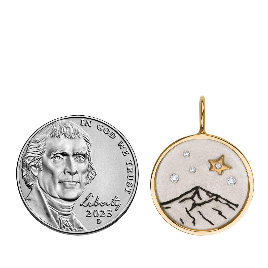 HEATHER B. MOORE Round Gold Framed Silver Lone Peak With Gold Raised Star And Diamonds