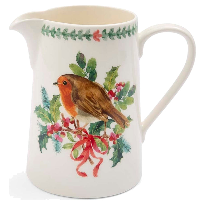 PORTMEIRION Botanic Garden Christmas Holly Bella Jug Robin 1.5 Pint