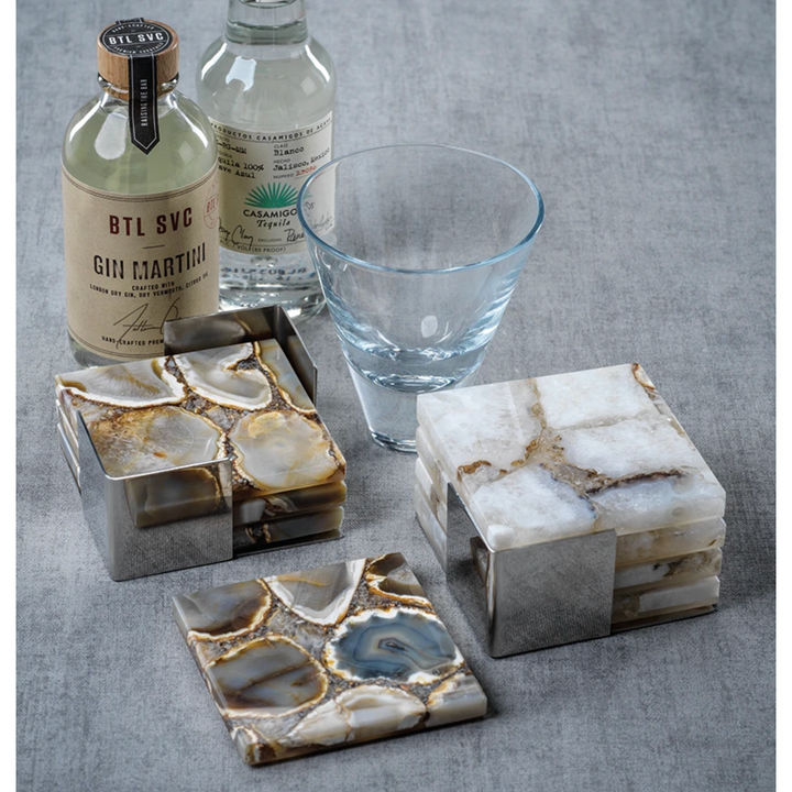 ZODAX Agate Coasters With Metal Tray