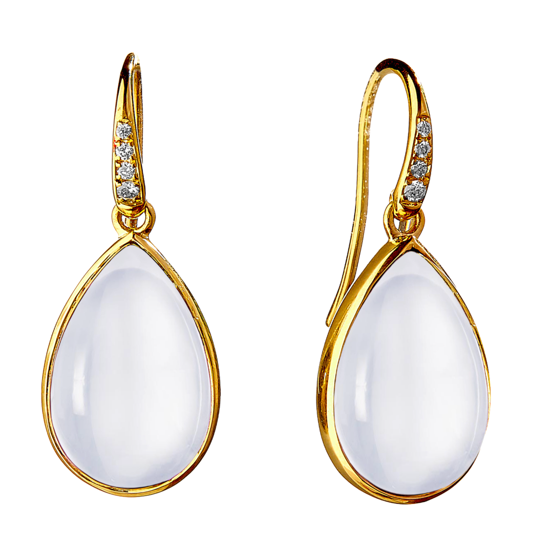 Origin Tear Drop Earrings in 18K Yellow Gold with Moon Quartz and Diamonds