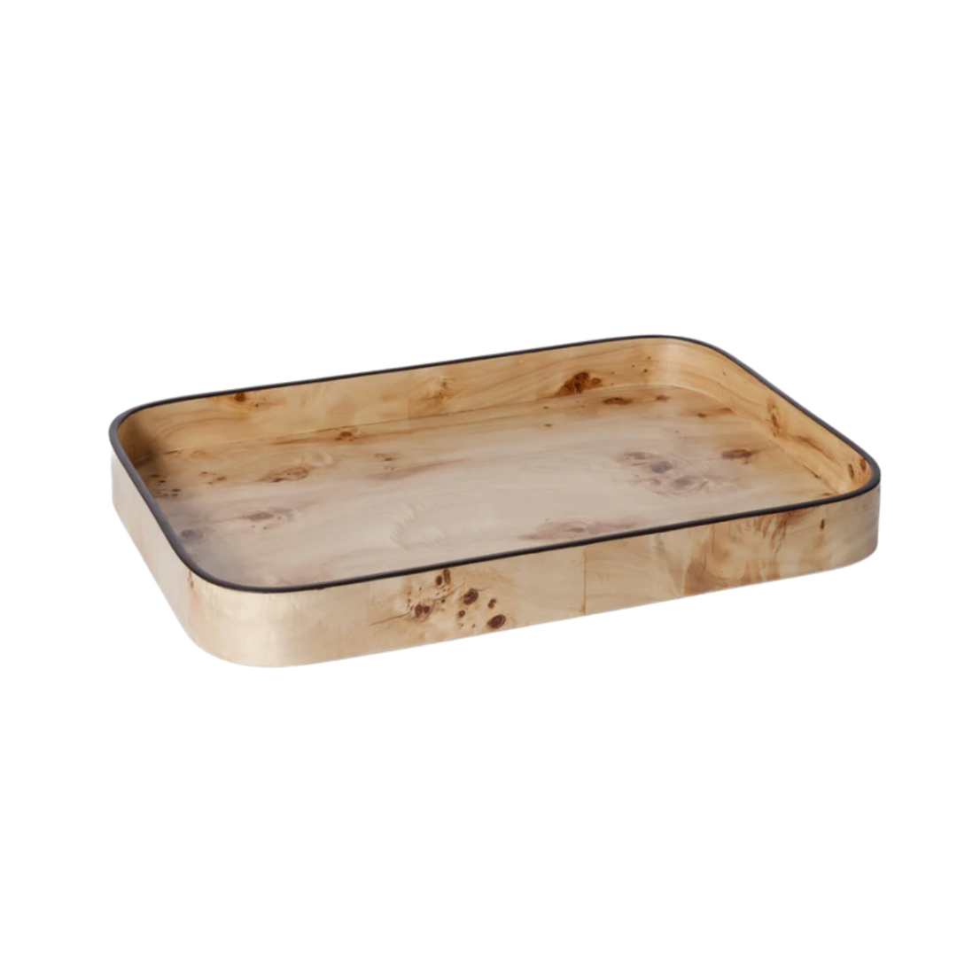 ZODAX Valberg Burl Veneer Rectangular Rounded Serving Tray Default Title