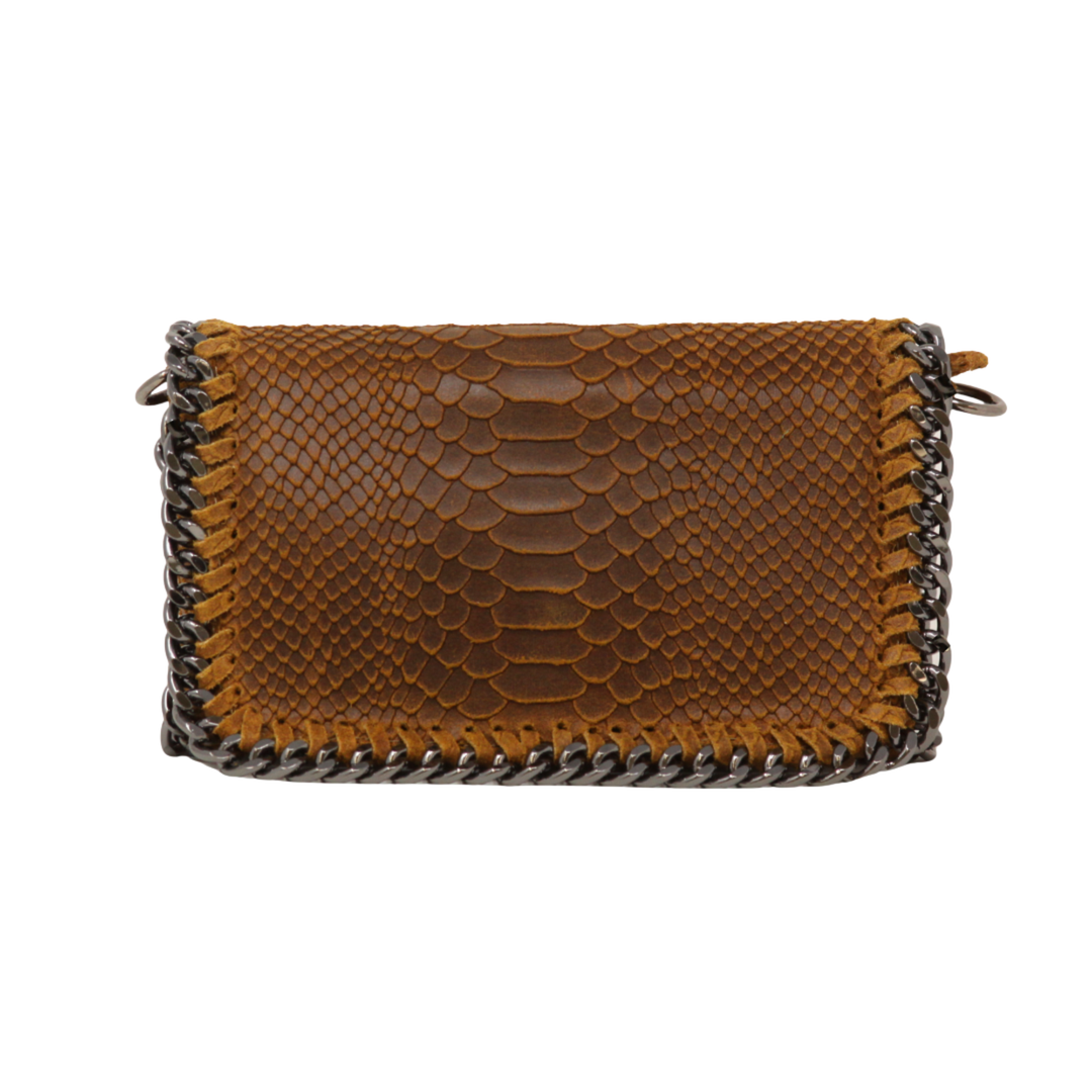 GERMAN FUENTES Leather Crossbody Clutch Purse CAMEL