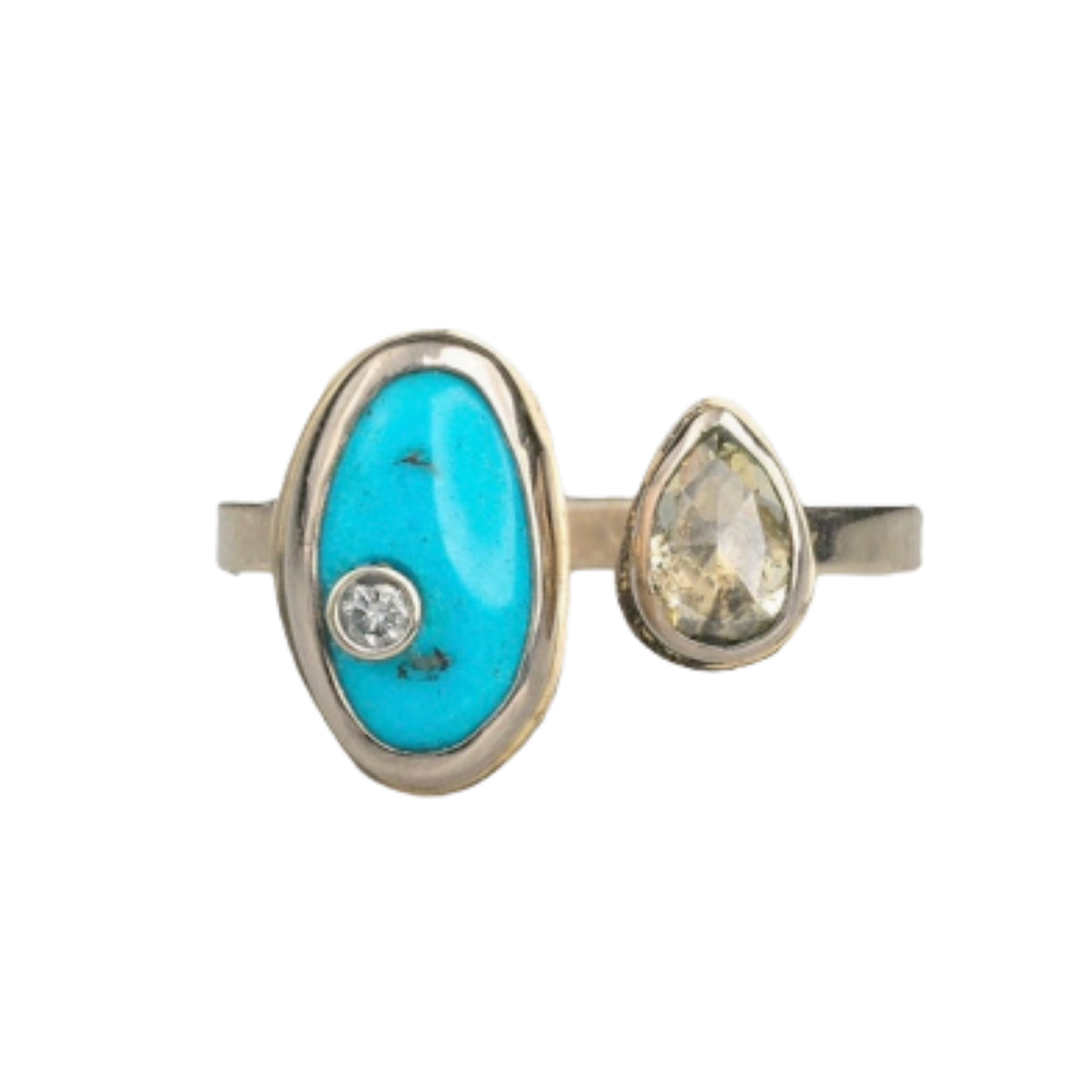 ARI O KIngman Turquoise Split Ring In White With Diamond Default Title