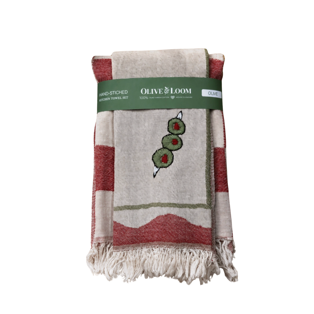 OLIVE & LOOM Olive Hand-Stitched Tea Towel Set Of 2 Default Title