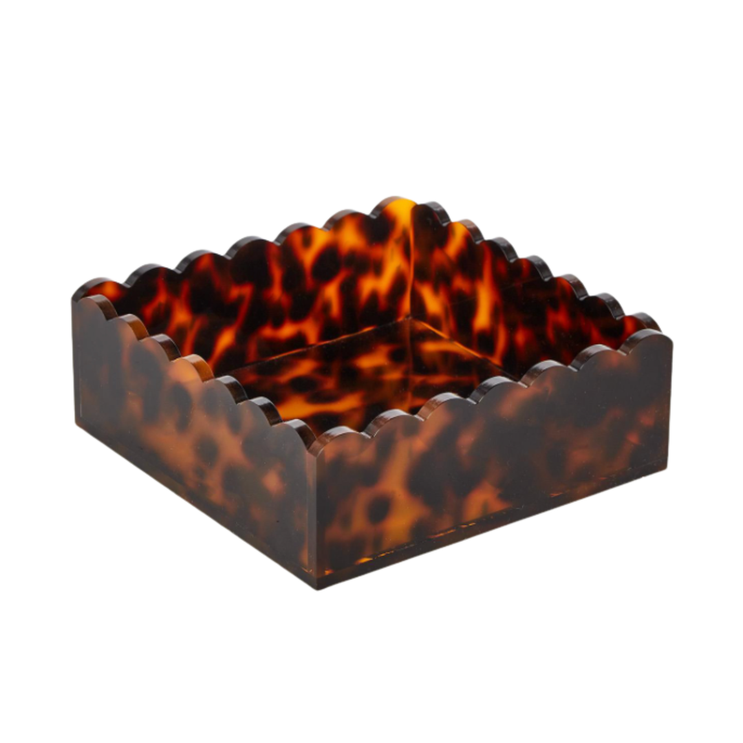 TWO'S COMPANY Tortoise Print Scalloped Acrylic Napkin Holder Default Title