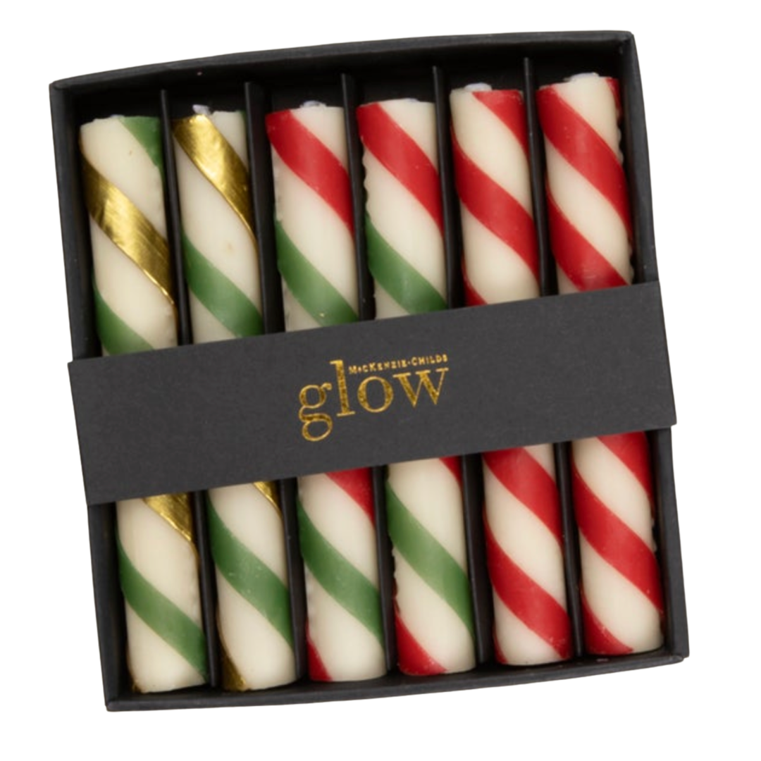 MACKENZIE CHILDS Mackenzie Childs Mini Candy Cane Dinner Candles Set Of 6