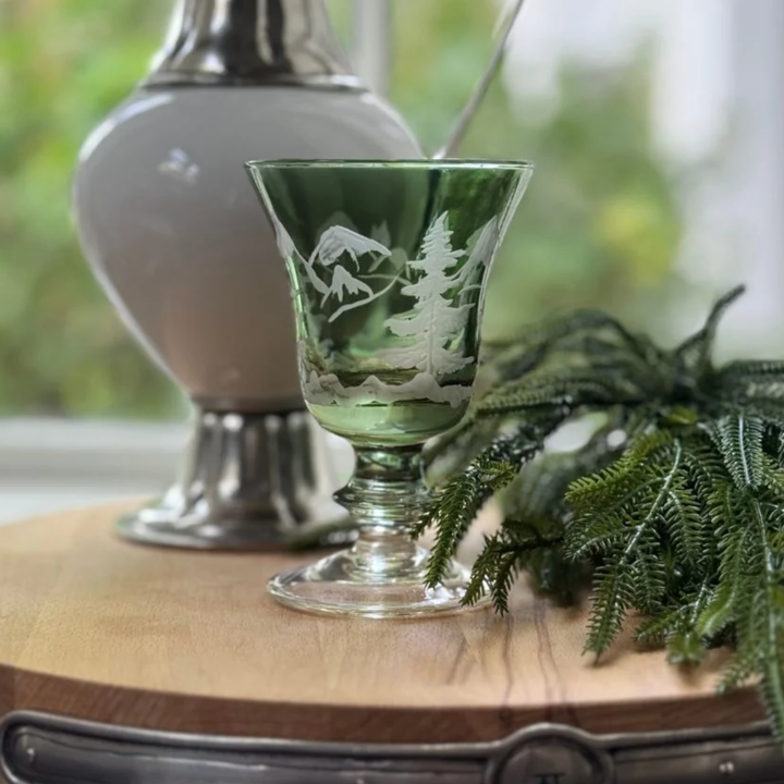 ARTE ITALICA Rialto Winterscape Etched Pine Water Or Wine Glass