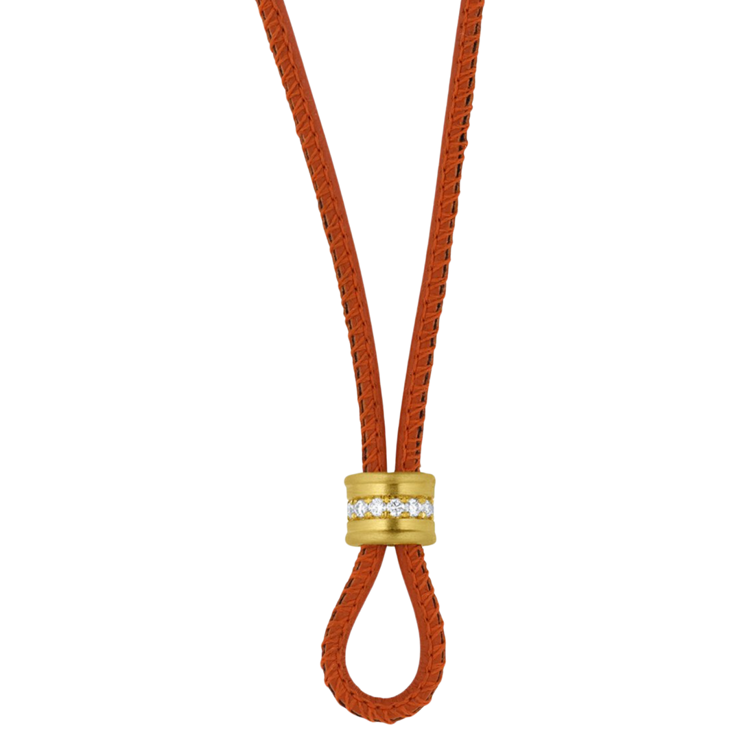 LEIGH MAXWELL Orange Leather Cord Yellow Gold With Diamonds Slider Default Title