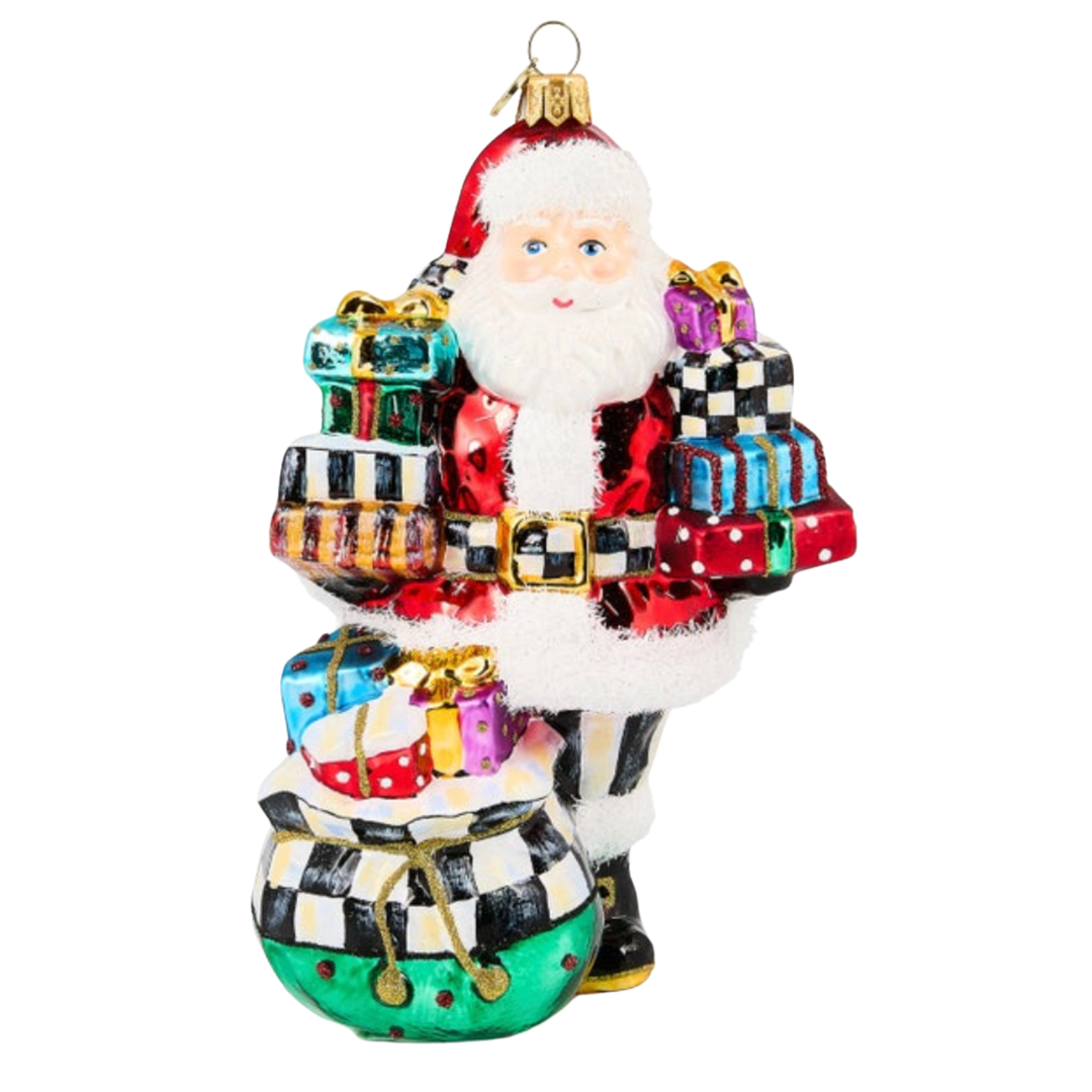 MACKENZIE CHILDS Santa With Gifts Glass Ornament Default Title