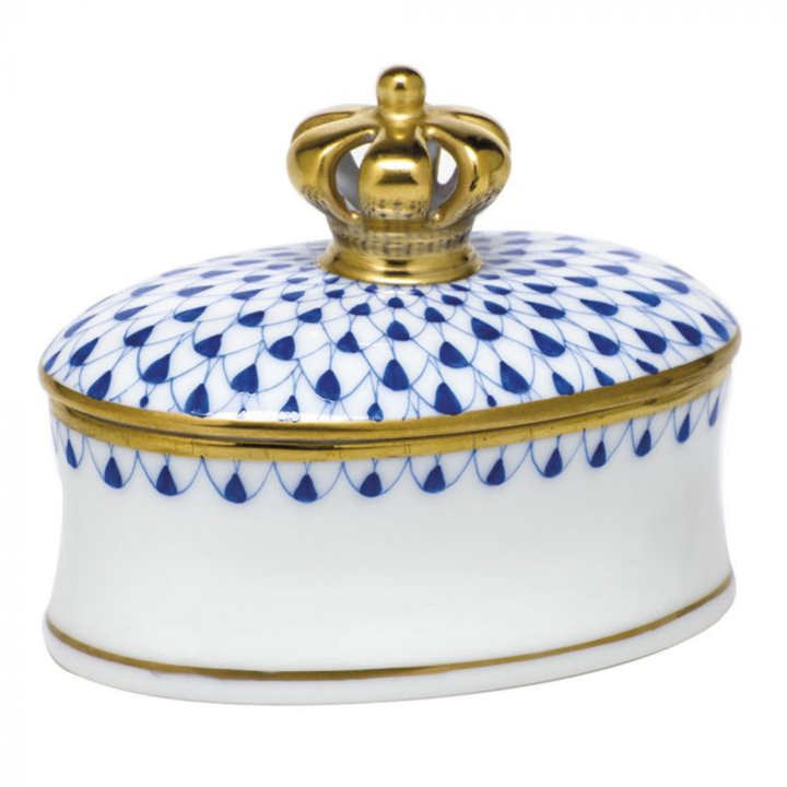 HEREND Box With A Crown SAPPHIRE