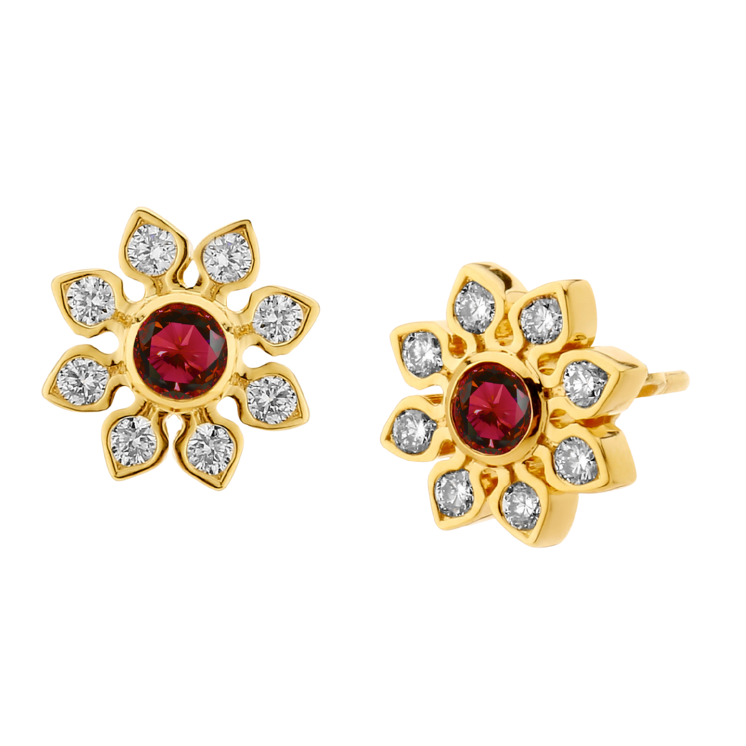 SYNA Petal Dot Stud Earrings 18K Yellow Gold With Rubies And Diamonds Default Title