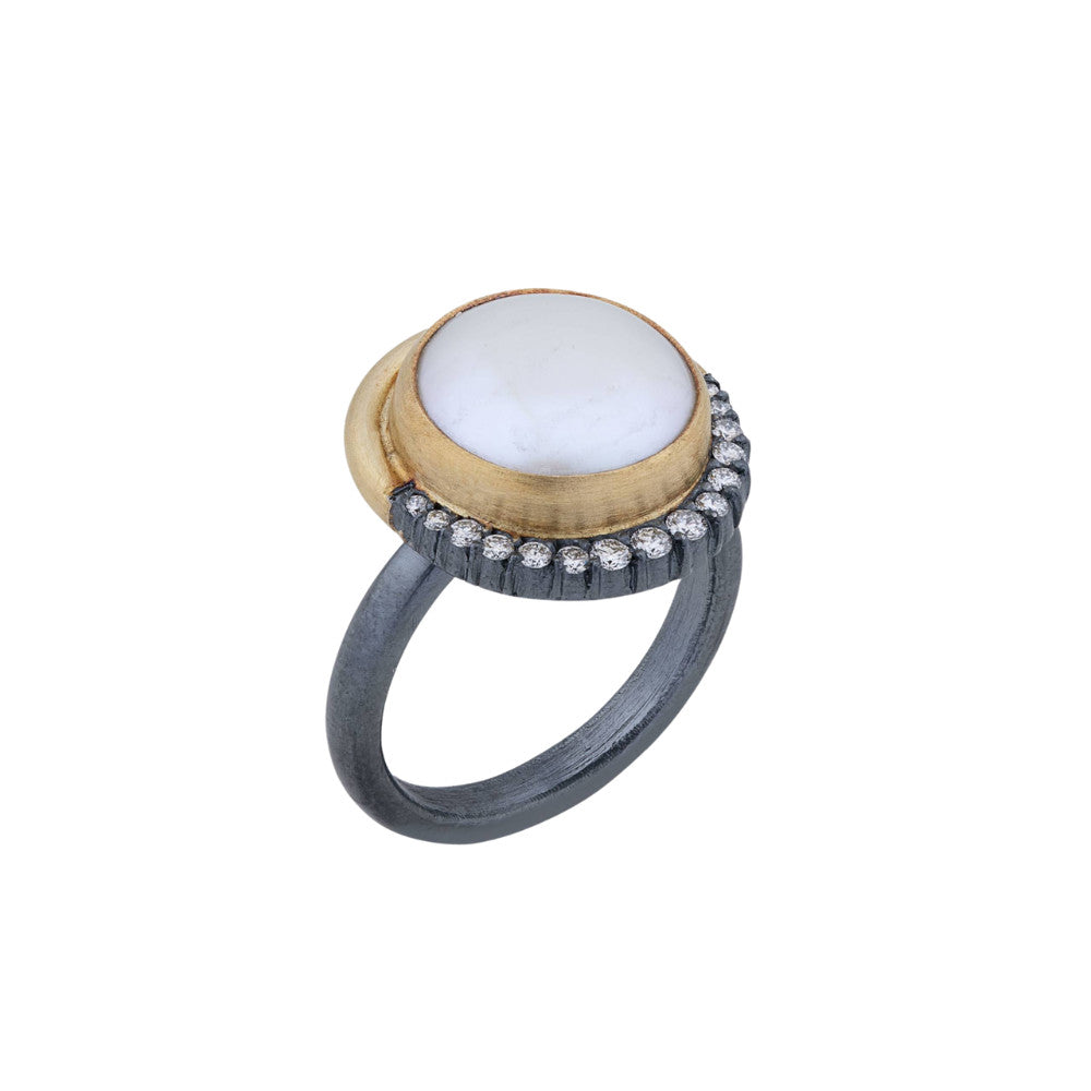 LIKA BEHAR 22K YELLOW GOLD AND OXIDIZED SILVER PEARL RING Default Title