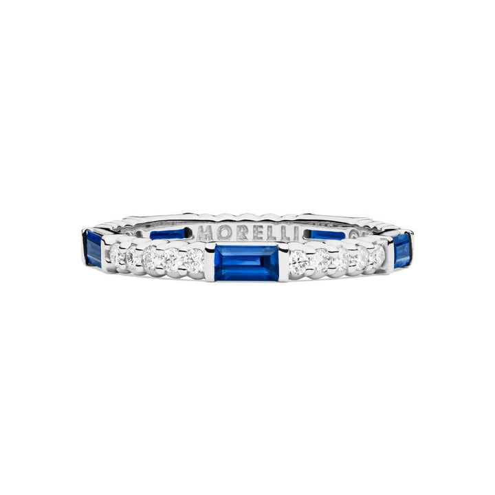 PAUL MORELLI 18K WHITE GOLD RING WITH BLUE SAPPHIRE AND DIAMOND BAGUETTES Default Title